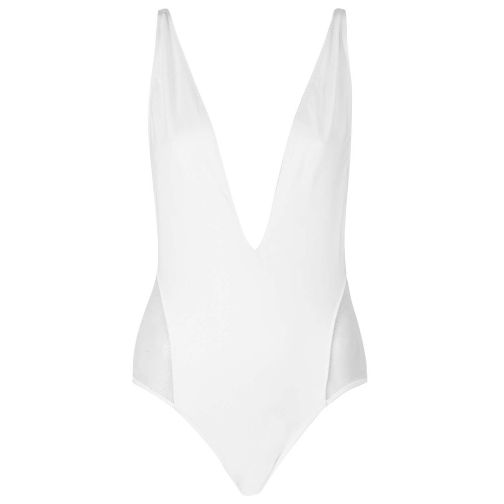TOPSHOP Women's White Plunge Mesh Swimsuit